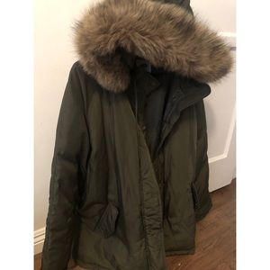Army Green Parka w/ faux fur hood